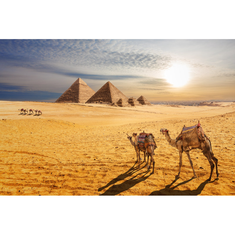 Topton Pyramids Of Giza And Camels by Anton Aleksenko - Wrapped Canvas Print, 61cm H x 91cm W x 3.8cm D