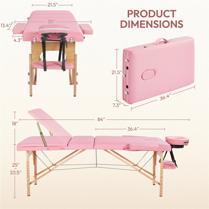 Table pliante portative 83,9 po, Similicuir rose
