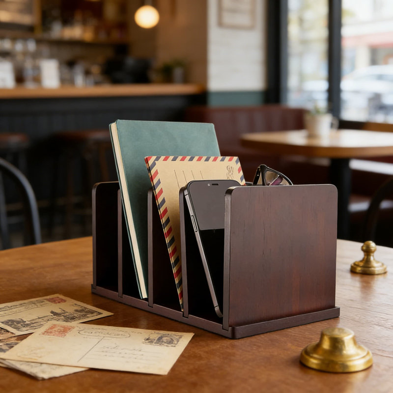 Organisateur de classeur de bureau en bambou et trieur de courrier avec 4 fentes réglables, porte-documents de bureau en bois pour l'organisation du bureau et de la maison