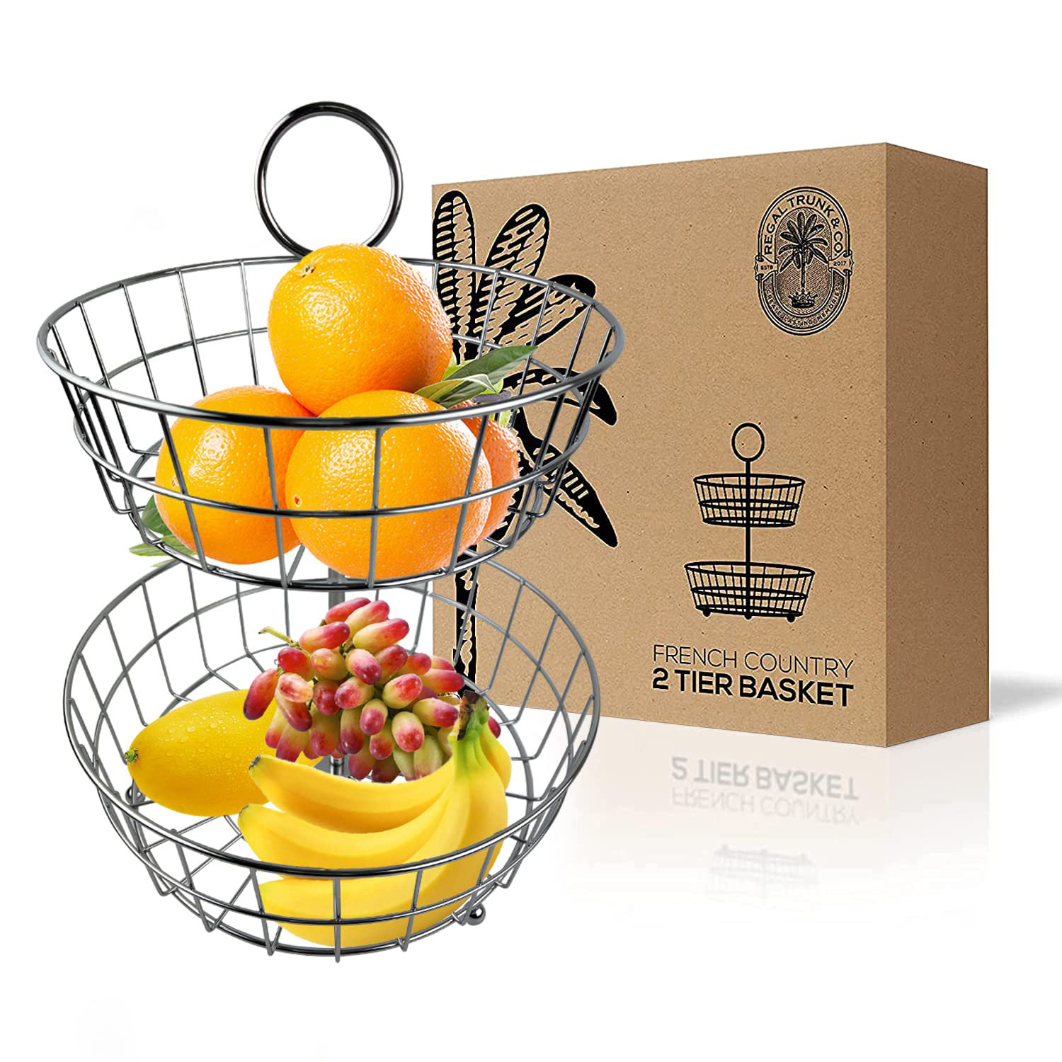 Support Corbeille Fruits 3 étages Céramique Et Bambou - Rangement Cuisine