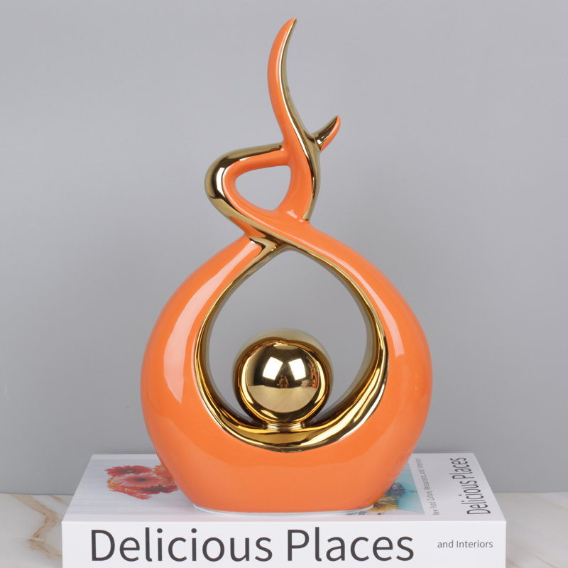Abstract Figurines & Sculptures, Orange, 10.6" H x 6.69" W x 2.36" D