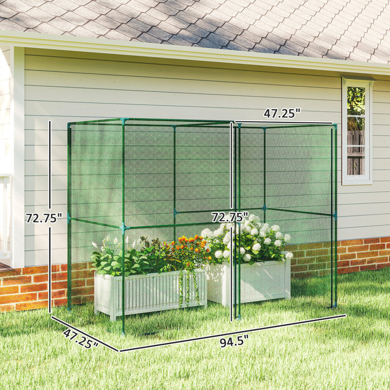 Walk-In Crop Cage, Plant Protectors From Animals With Roll Up Zippered Door, 7.9' X 3.9' X 6.1', Green