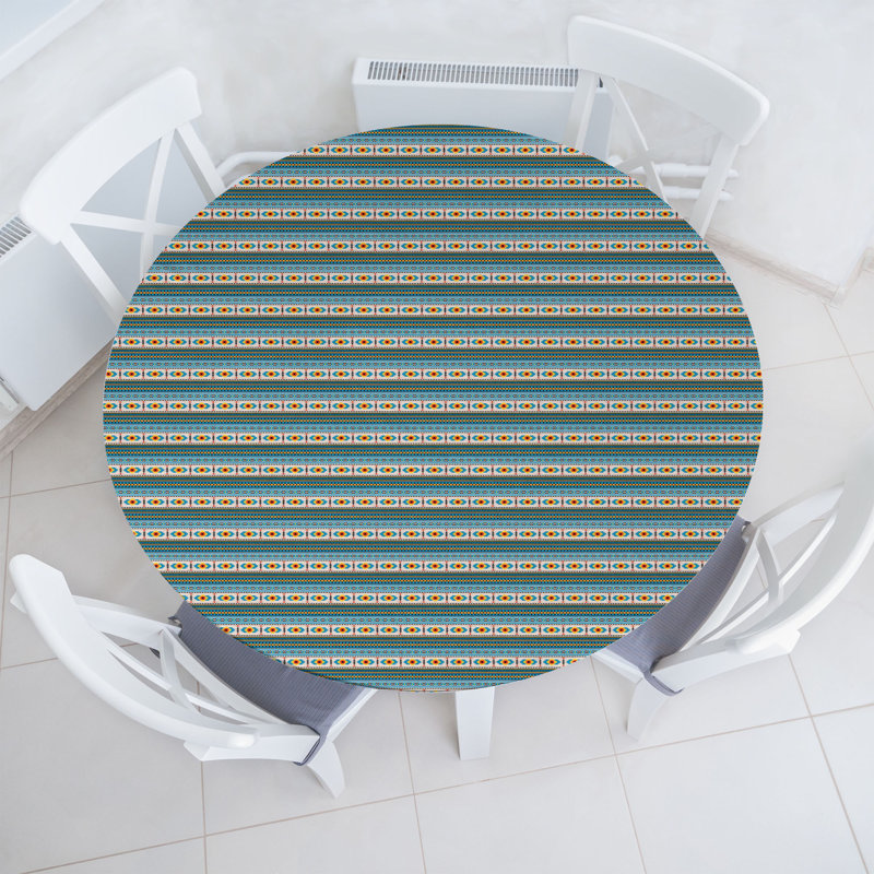Bungalow Rose Afghan Fitted Round Tablecloth Diameter Multicolor