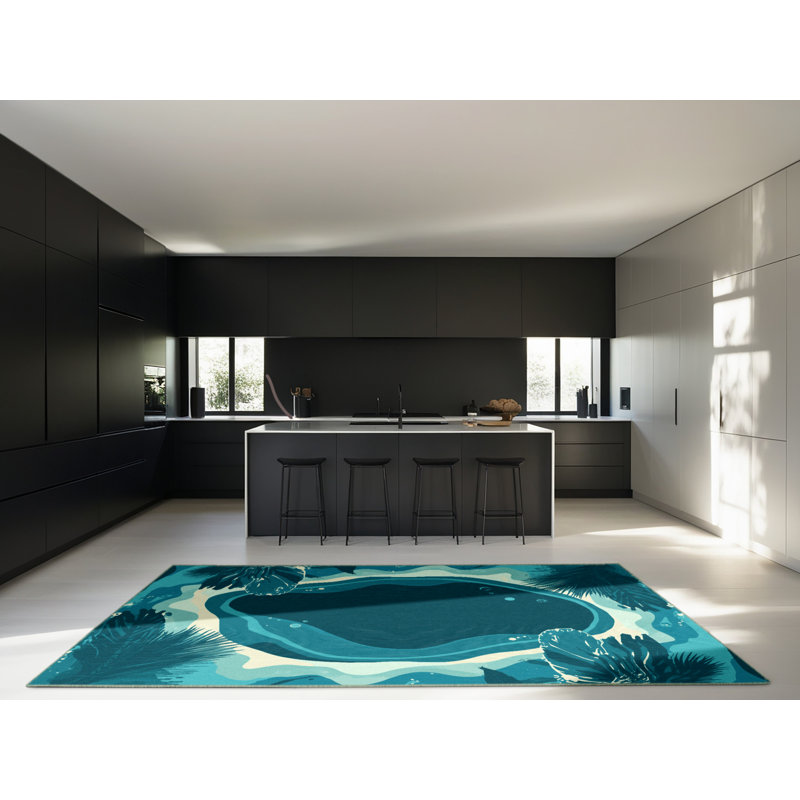 Tapis vert moelleux moelleux à motif abstrait Kamena - reliure vert sauge, Carré 7 pi