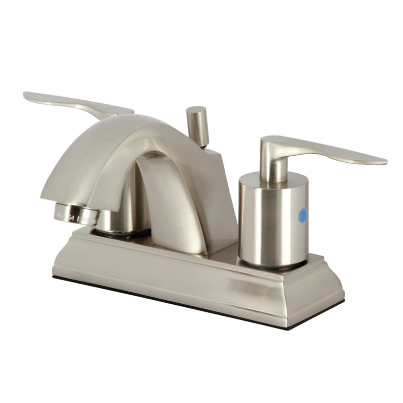 Kingston Brass Serena Two-Handle 3-Hole Deck Mount 4" Centerset Bathroom Faucet with Pop-Up Drain, Brushed Nickel