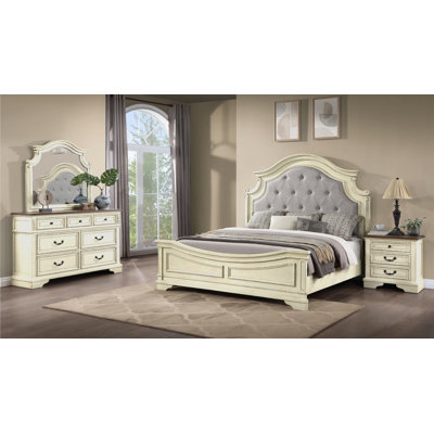 Noble Traditional    Bedroom Set With Button Tufted Upholstedry Headboard Made With Wood Antique