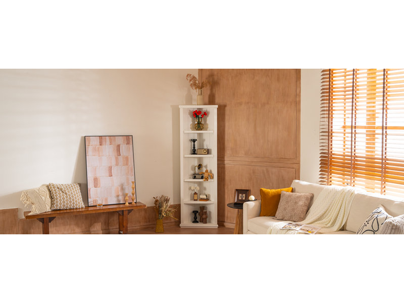  Set of 2 Triangle Bookshelves, 75.25'' Tall 5-Tier Display Bookcase for Hallways, Office and Living Room Storage, White
