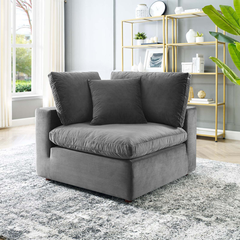 Commix Down Filled Overstuffed Performance Velvet Corner Chair, Gray Velvet