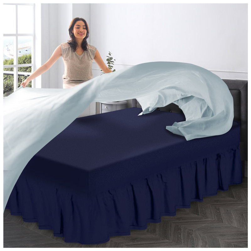 Premium Cotton Blend Plain Dyed Valance Sheet | Soft Durable and Breathable Luxury Bed Sheet for Ultimate Comfort, Navy