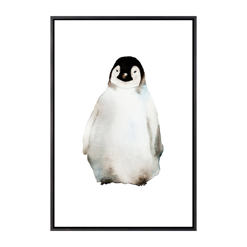 Art pingouin, H 26 po x l 18 po x P 1,5 po, Toile avec cadre noir patiné