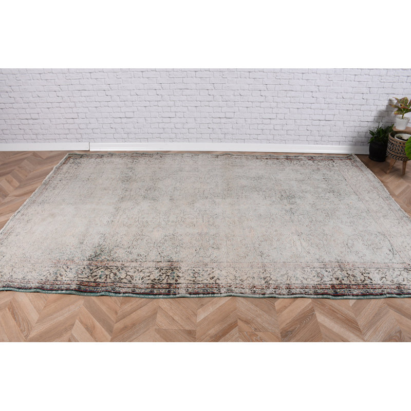 Grand tapis turc beige en laine Oushak idéal pour la salle à manger rehaussant le style rétro anatolien