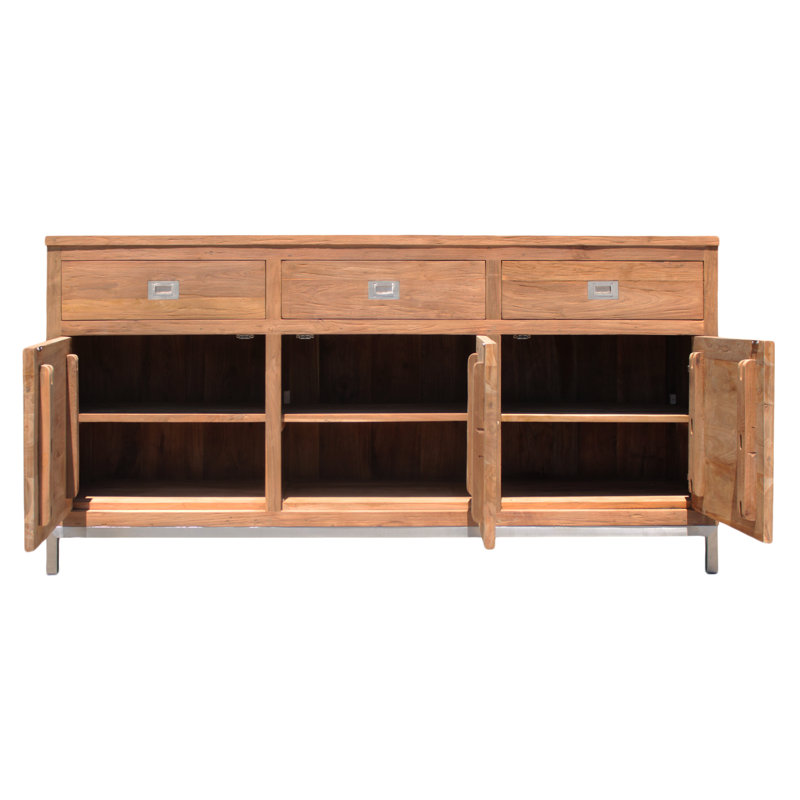 Stella 69'' Recycled Teak Buffet with Stainless Steel Accents