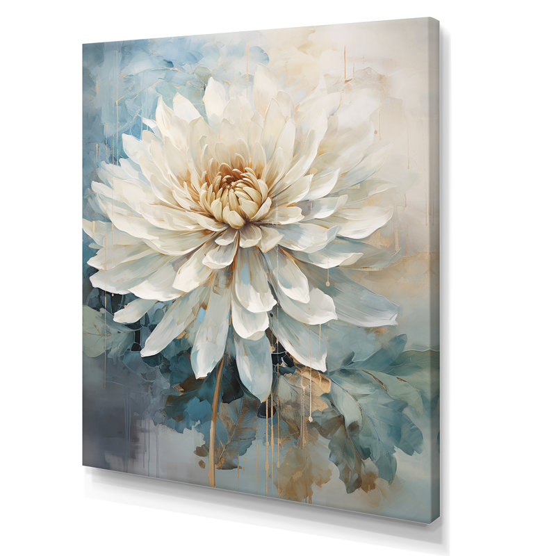 Simple dahlia beige et bleu III - imprimé, Toile tendue, H 44 po x l 34 po x P 1,5 po