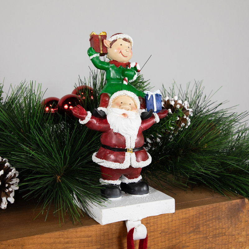 8.75" Santa And Elf Christmas Stocking Holder