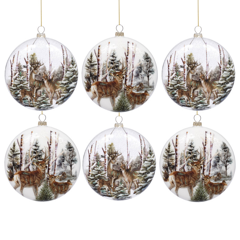 Ornement boule de cerf forêt, ensemble de 6 - 5,5 pouces