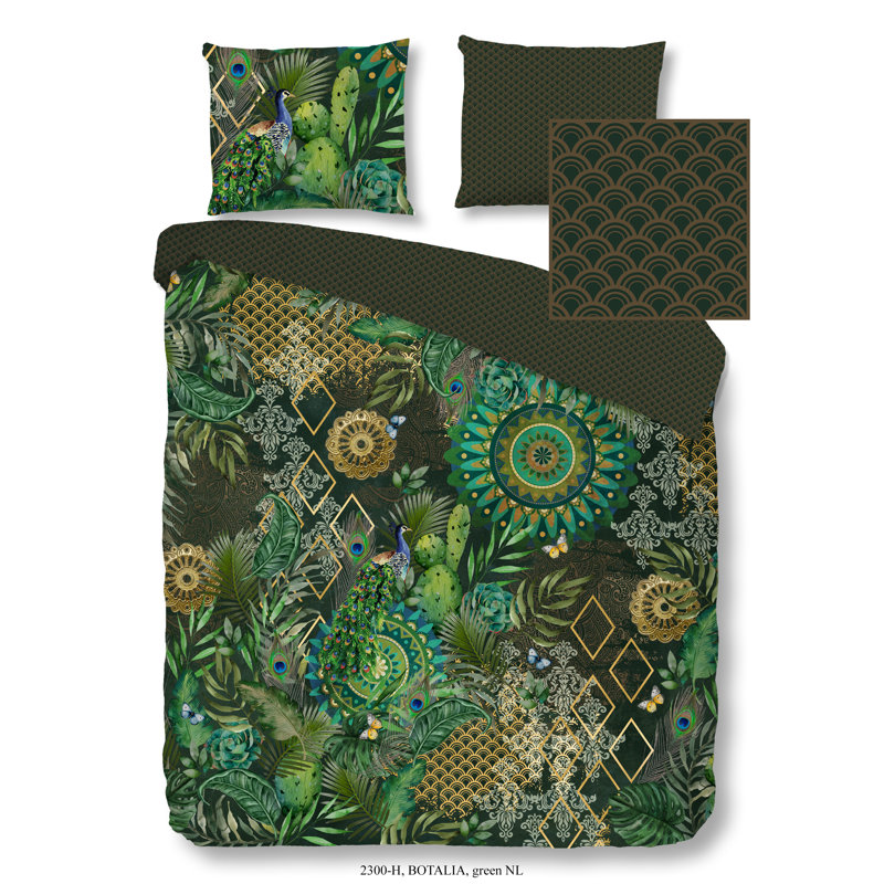 Bedding 135x200+1-80x80 Hip Cotton-satin No.2300 Green, 155cm x 220cm Duvet Cover + 1 pillowcases 80 x 80