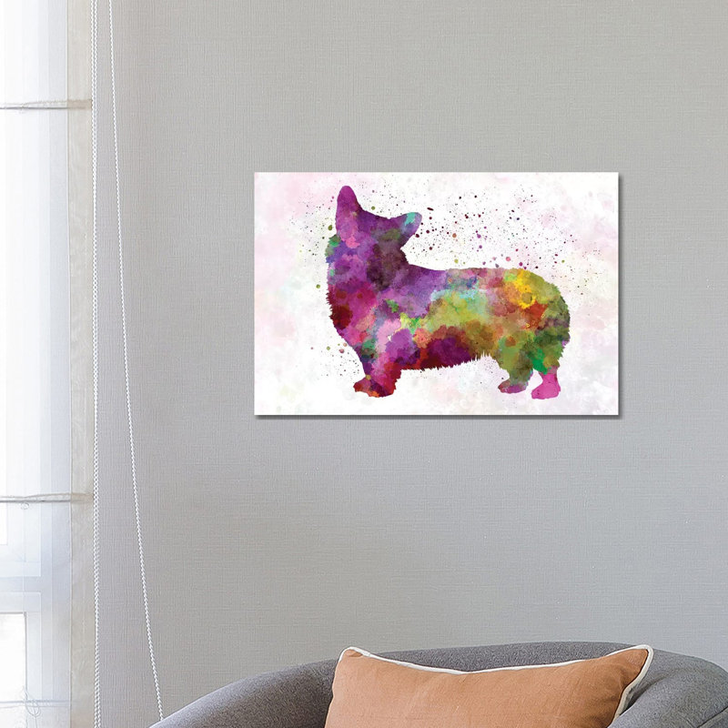 Welsh Corgi Cardigan In Watercolour by Paul Rommer - Wrapped Canvas Painting, 45.72cm H x 66.04cm W x 1.91cm D