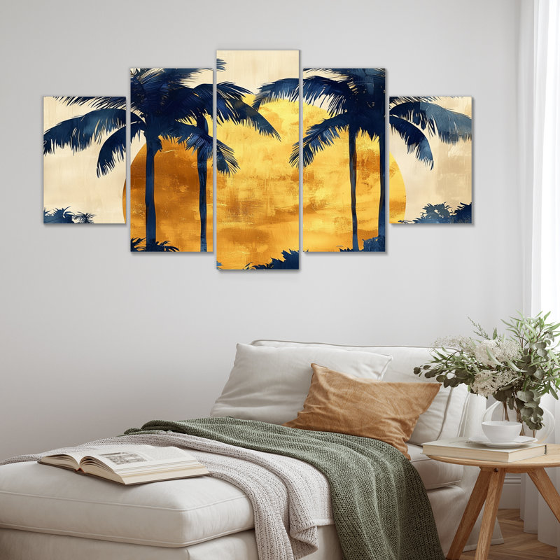 Ensemble de salon art mural palmiers bleus et dorés I - Palm Trees