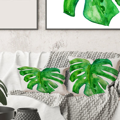 Carré, feuille tropicale de Monstera I - coussin décoratif imprimé maison de campagne