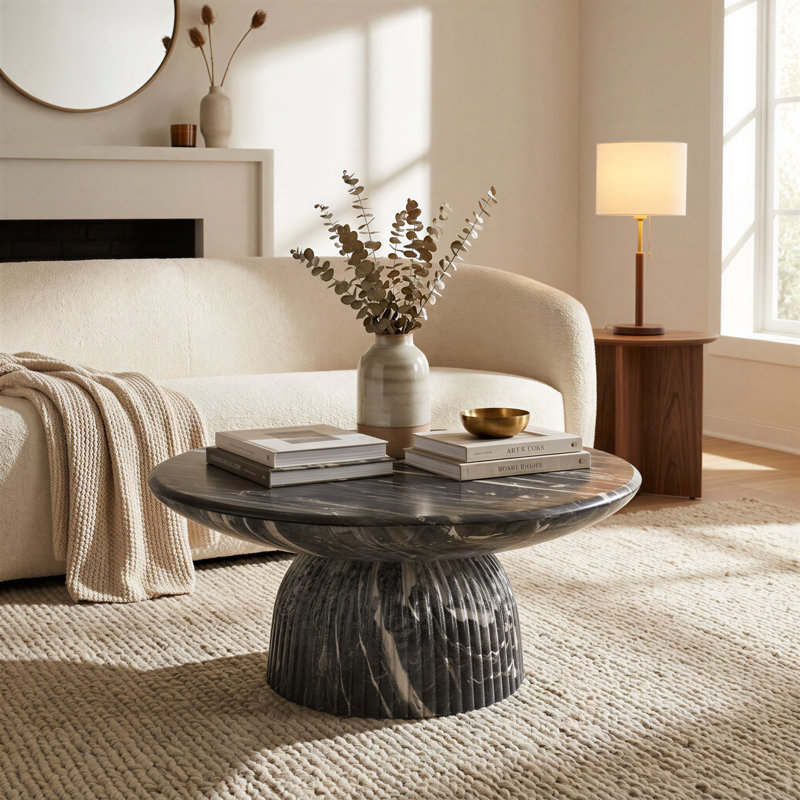 Table basse Tithi, Faux-marbre gris, H 13,8 po x l 31,5 po x P 31,5 po