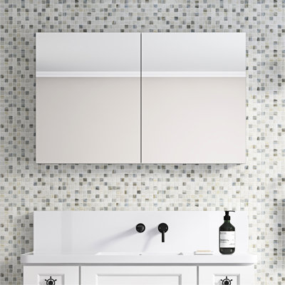 Rangement pour miroir de salle de bain l 48 po x H 30 po - Bois d'ingénierie et bordure biseautée
