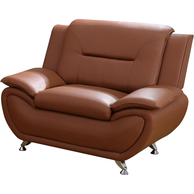 Fauteuil convertible capitonné de 46 po de largeur Dipika, Similicuir caramel