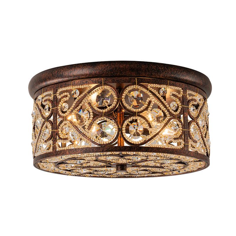 Plafonnier encastré cylindrique en cristal 4 lumières Vintage