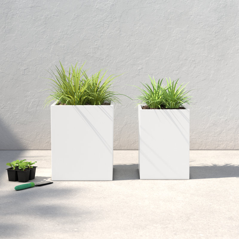 Etha Metal Planter Box - Set of 2, White