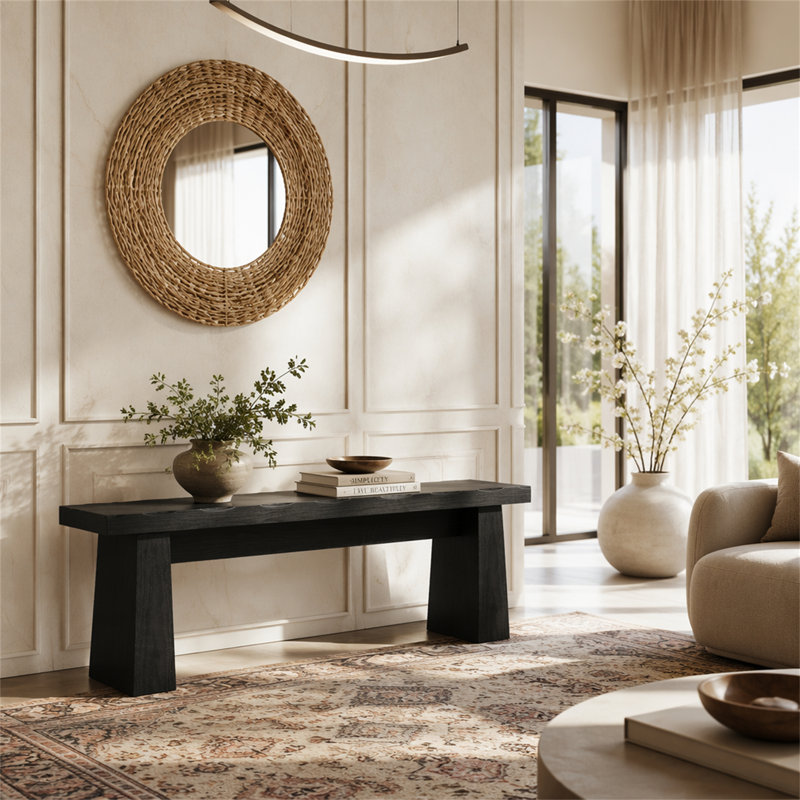 Banc d'entrée 47 po, banc de table de salle à manger en bois, Black