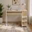Table à hauteur de bar avec espace de rangement en métal blanc et bois naturel