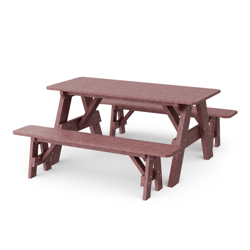 Heritage 72" Picnic Table With Detached Benches, Cherrywood