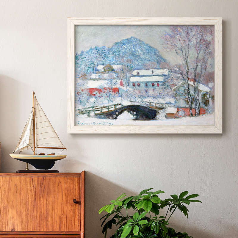 Norvège, village de Sandviken dans la neige, 1895, reproduction d'art sur toile, Cadre blanc, H 22 po x l 32 po x P 1,5 po