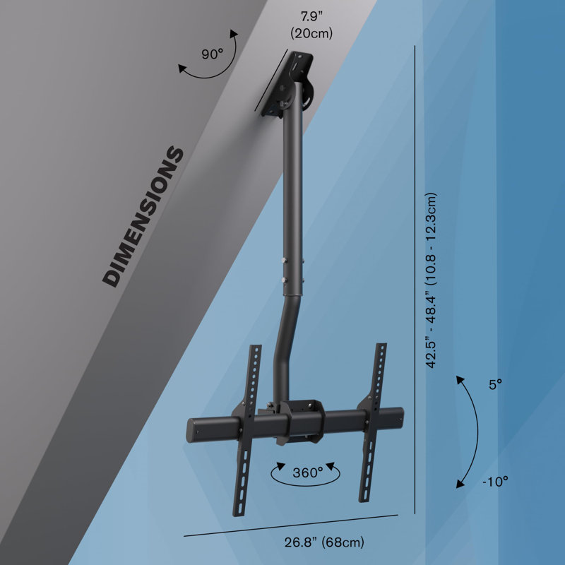 Premium Black Steel Ceiling TV Mount for 37-90 Inch Displays