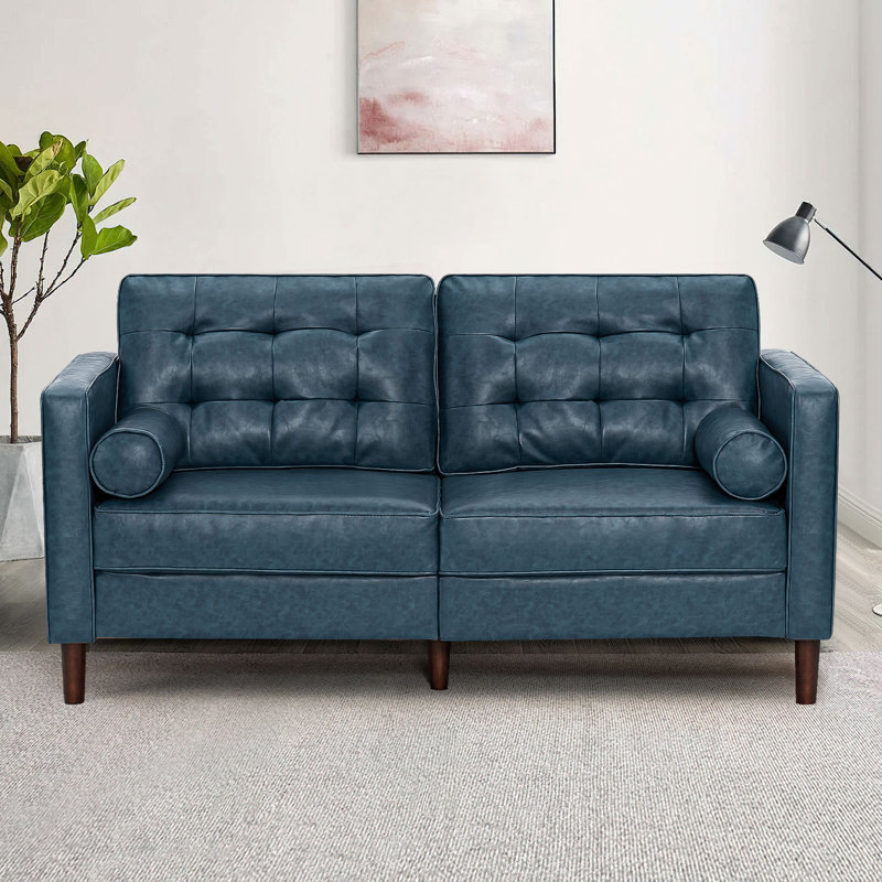 Canapé en similicuir Mandile, Similicuir bleu, H 34 po x l 67 po x P 32 po, 2