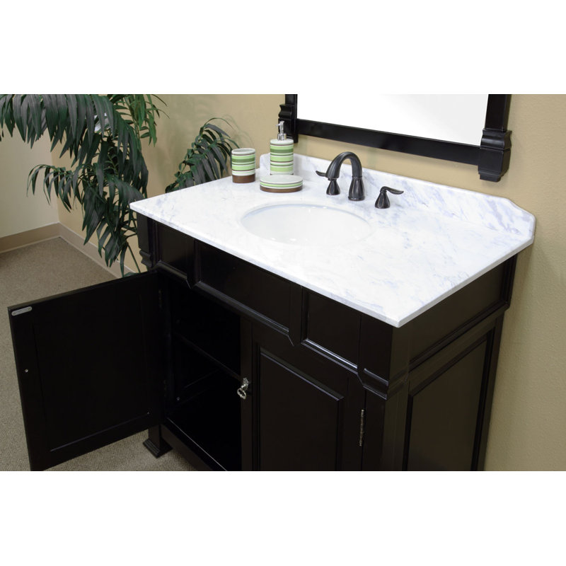 Lollis 42'' Single Bathroom Vanity with Marble Top, Espresso