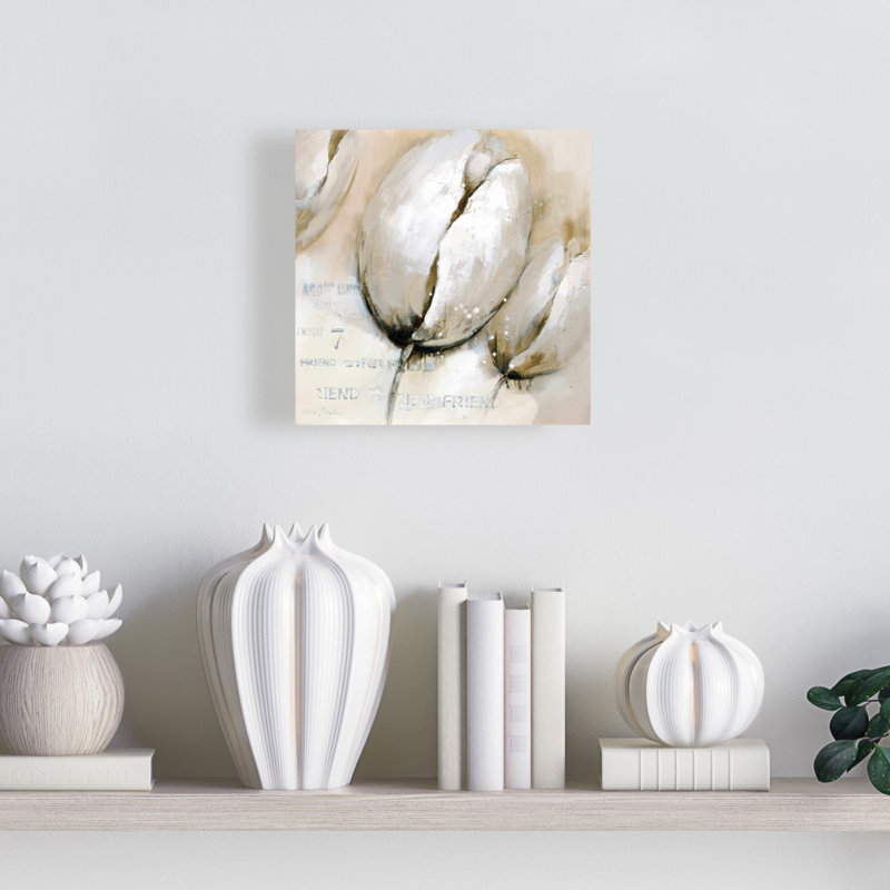 Tulips with Typography Beige Canvas | Bedroom Wall Decor