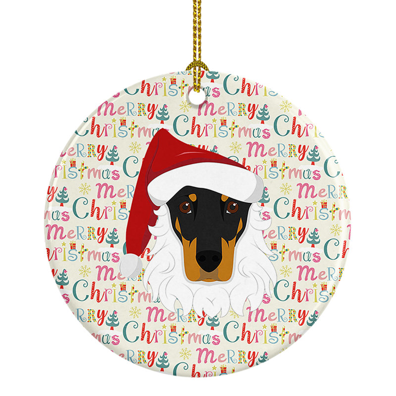 Ornement suspendu en céramique Doberman Pinscher Merry Christmas