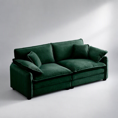 Warm and Cozy Living Room Sofa with 4 Pillows, Large Deep Seat 2 Seater, Green Corduroy Upholstery for Ultimate Comfort