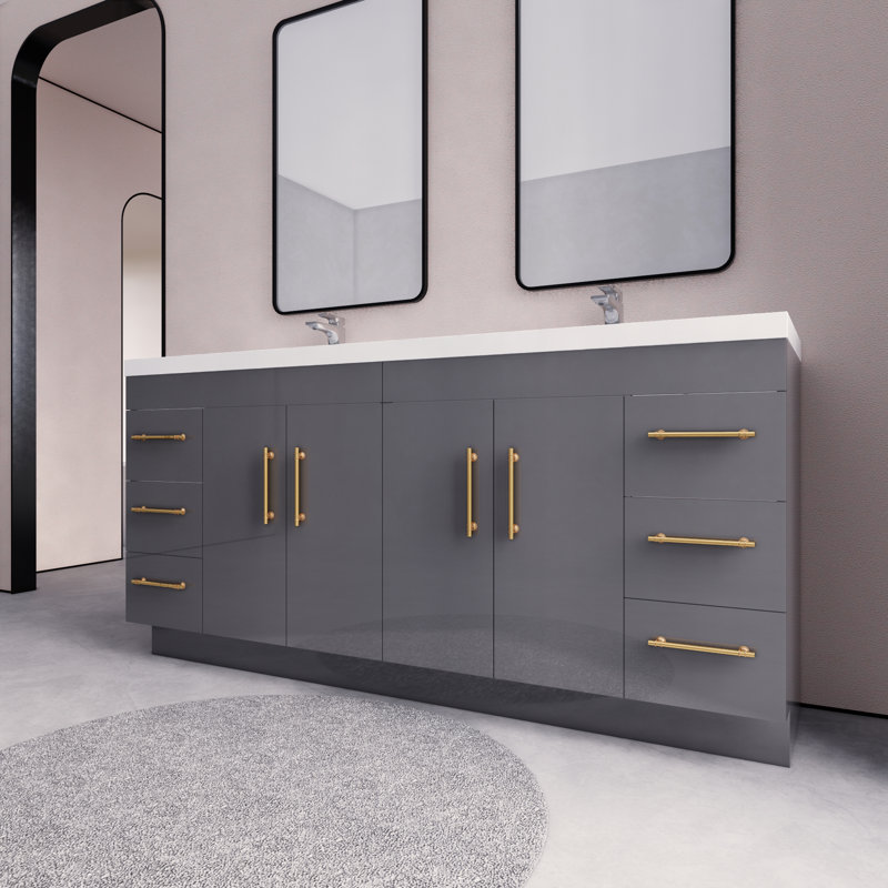 Meuble-lavabo sur pied avec lavabo en acrylique renforcé Verda, Gris