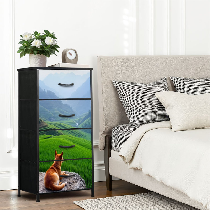 4 Drawer Dresser for Bedroom, Narrow Chest of Drawers, Wooden Top and Study Iron Frame 18"x37.5"-(WxH)