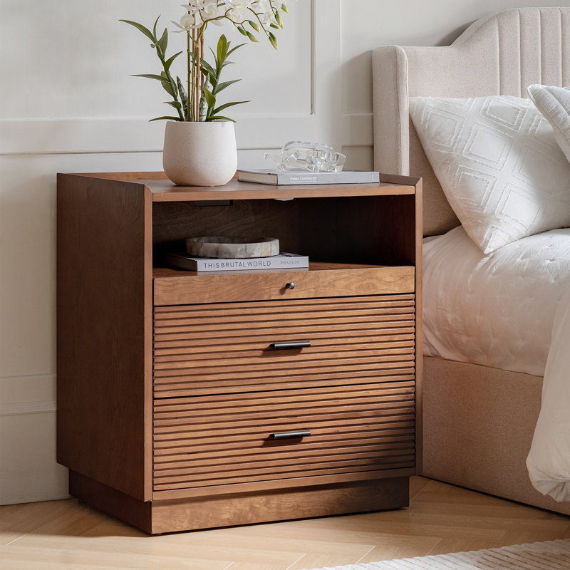Gatewood Mid-Century 29'' H Nightstand Pull-Out Tray With USB And LED Light, Acorn
