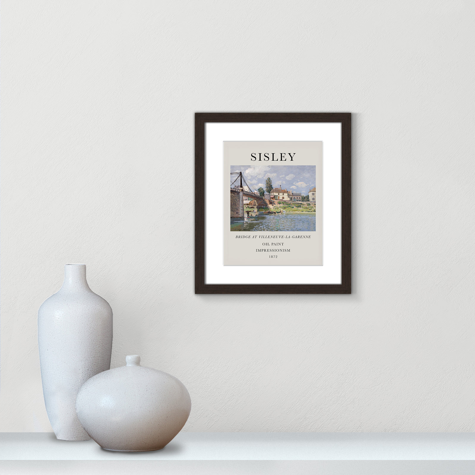 Old Masters Collection " The Bridge At Villeneuve " by Alfred Sisley, Yes, 41.5" H x 29.5" W x 1.25" D