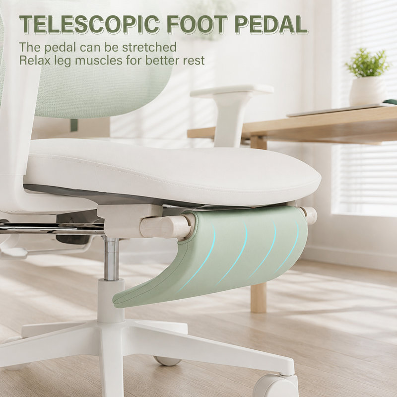 Chaise de bureau ergonomique avec repose-pieds, Mesh, Green, White
