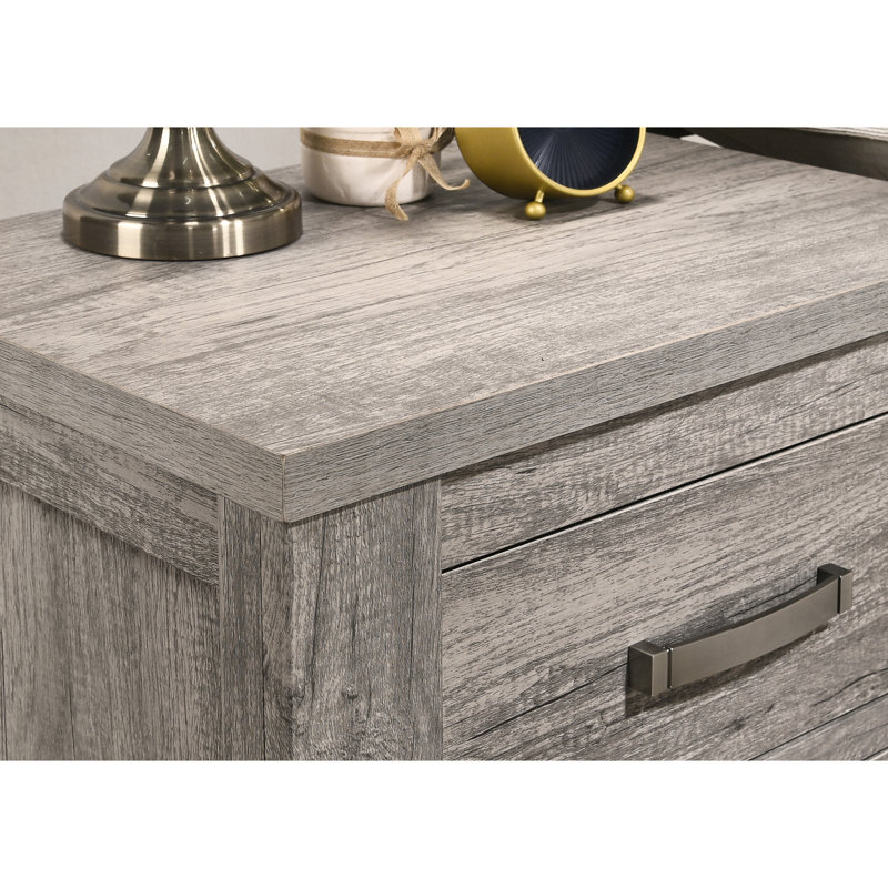 Table de chevet contemporaine à deux tiroirs en bois, gris vieilli
