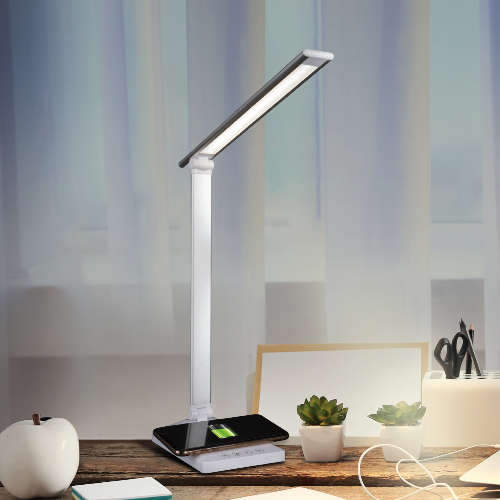 OttLite Entice LED Desk Lamp with Wireless Charging Adjustable Arm & Shade,  3 Color Temperatures