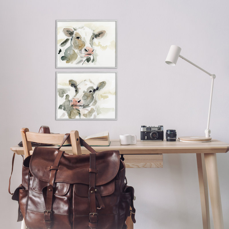 «Watercolor Holstein Farm Cows», ensemble de 2 giclées par Victoria Barnes, Estampe numérique Farmhouse, H 11 po x l 14 po