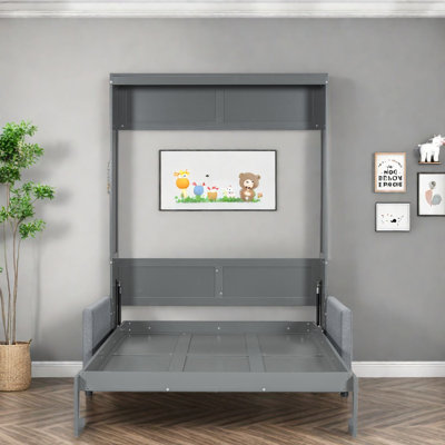 Lit escamotable gris multifonctionnel avec canapé, conception peu encombrante