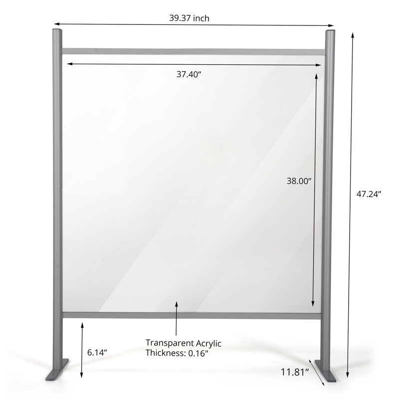 Silver Aluminum and Plexiglas Tabletop Sneeze Guard, 39.37x47.24 Inches