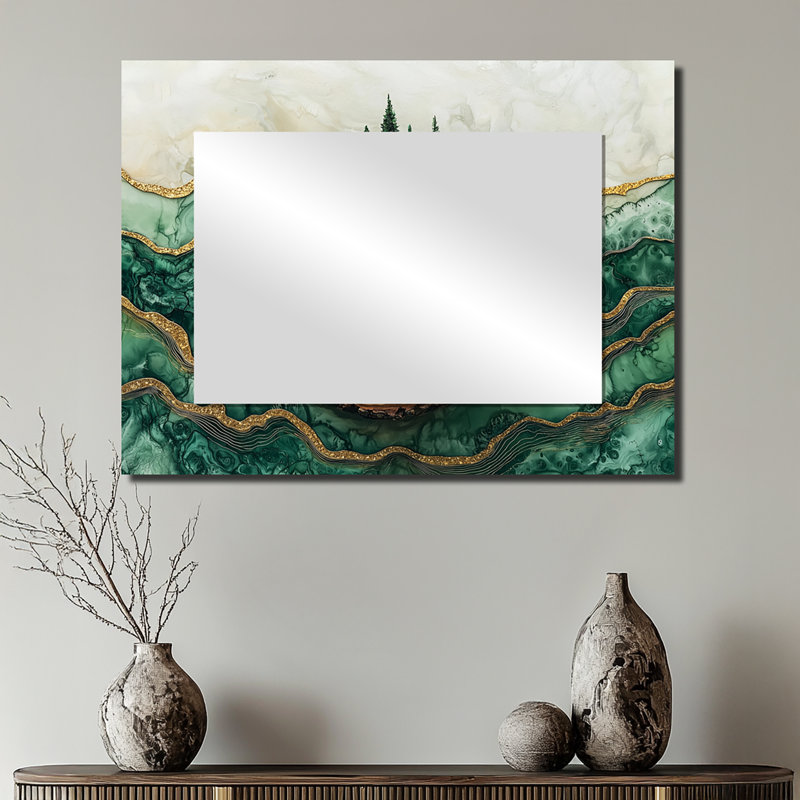 Bold Forest Landscape Path Of The Emerald River I - Traditional Decorative Mirror Wall Art, 24" x 32"