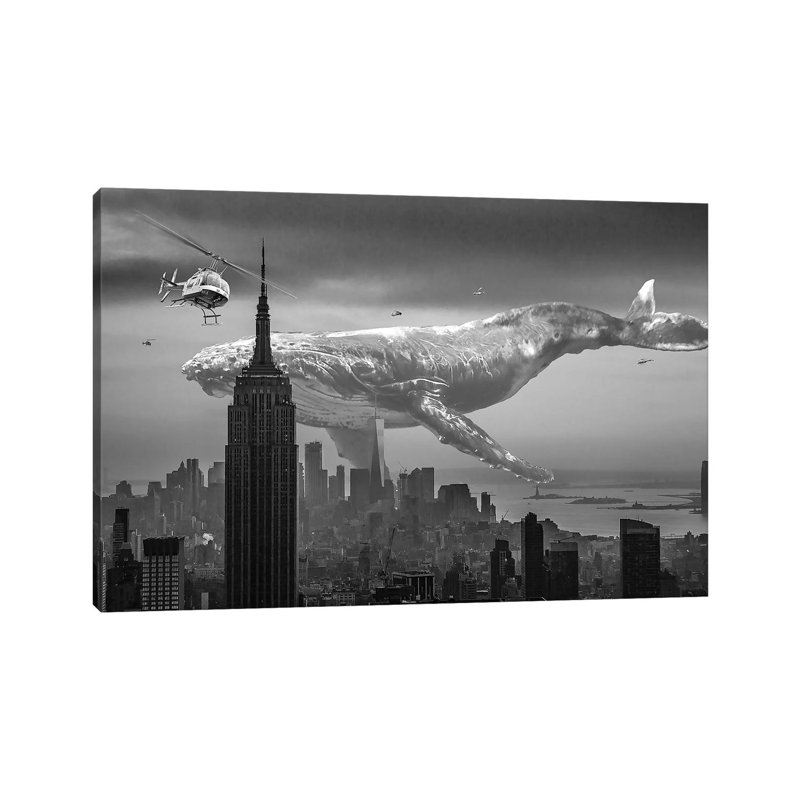 Mega Whale Over New York City by David Loblaw - Wrapped Canvas Print, 20.32 cm H x 30.48 cm W